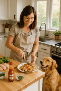 Brooklyn Taylor cooking in a cozy kitchen with fresh ingredients on the counter.