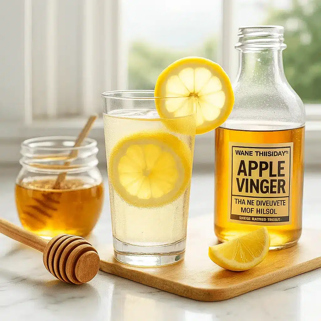 An easy Natural Mounjaro Recipe made with apple cider vinegar, lemon, and honey—perfect for morning detox. Natural Mounjaro drink with lemon slices, honey, and apple cider vinegar
