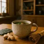 Japanese Mounjaro Tea served warm in a ceramic cup