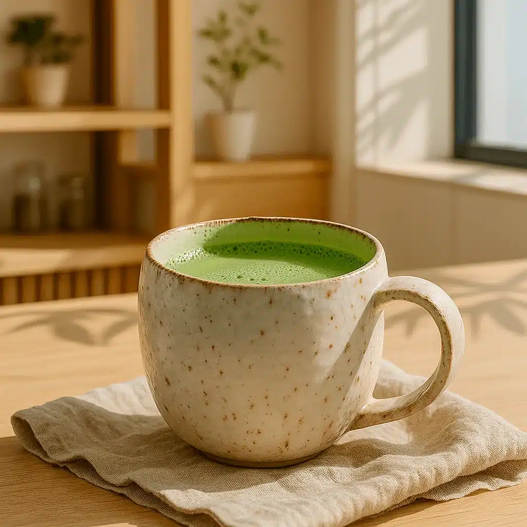 Sip this calming Japanese Mounjaro Recipe matcha latte to jump-start metabolism and focus. Creamy matcha latte in a speckled mug—Japanese Mounjaro Recipe morning tonic