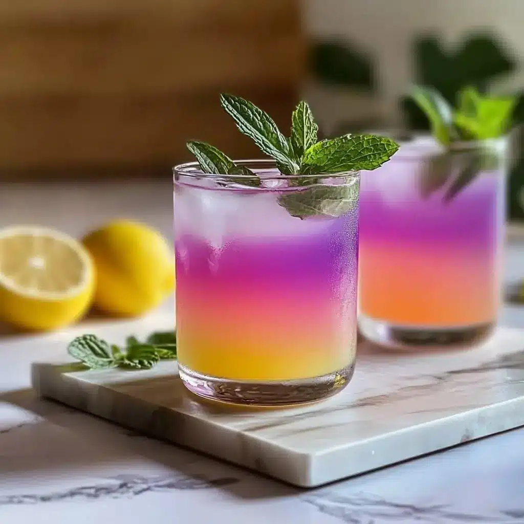 Cool down with this vibrant Brazilian Mounjaro! Naturally layered with butterfly pea tea and citrus, it’s wellness in a glass. This visually striking glass of Brazilian Mounjaro features a naturally layered drink combining butterfly pea flower tea, lemon juice, and honey. The vivid gradient from yellow to purple creates a photogenic health elixir, garnished with fresh mint leaves and served over ice. A refreshing option loaded with antioxidants and known for its metabolism-boosting benefits.