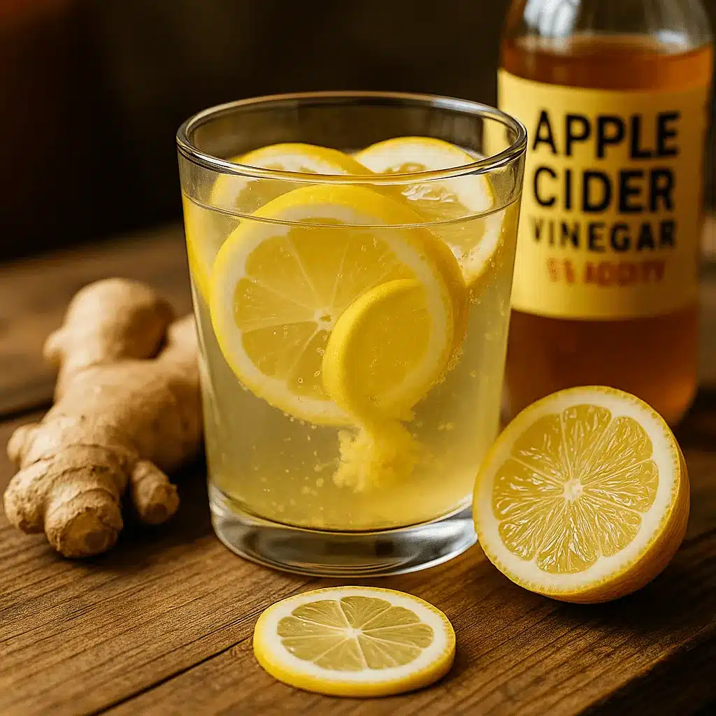 natural zepbound recipe drink with lemon, ginger, and ACV