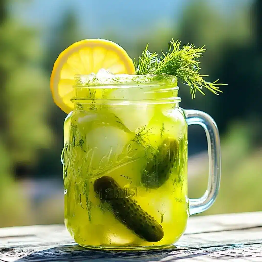Pickle lemonade in a mason jar with dill and lemon