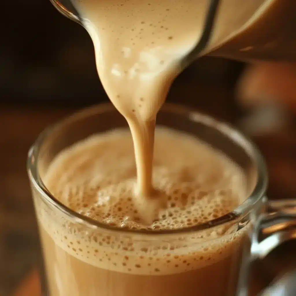 banana milk poured into banana bread latte coffee
