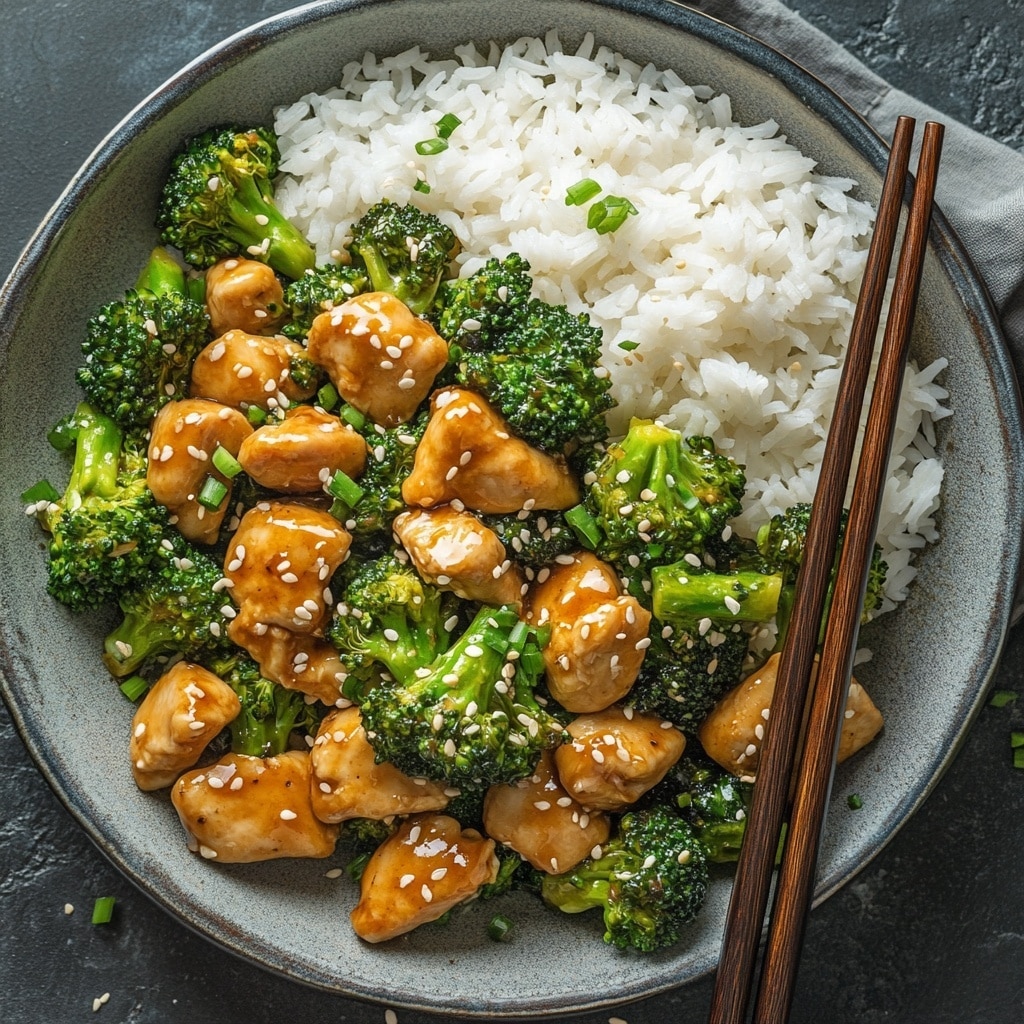 served chicken and broccoli stir fry