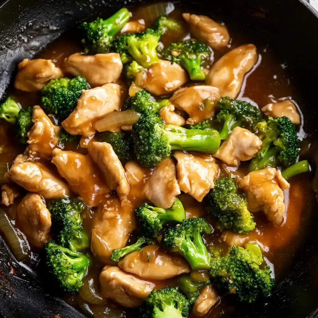 Chicken and broccoli stir fry sauce in wok