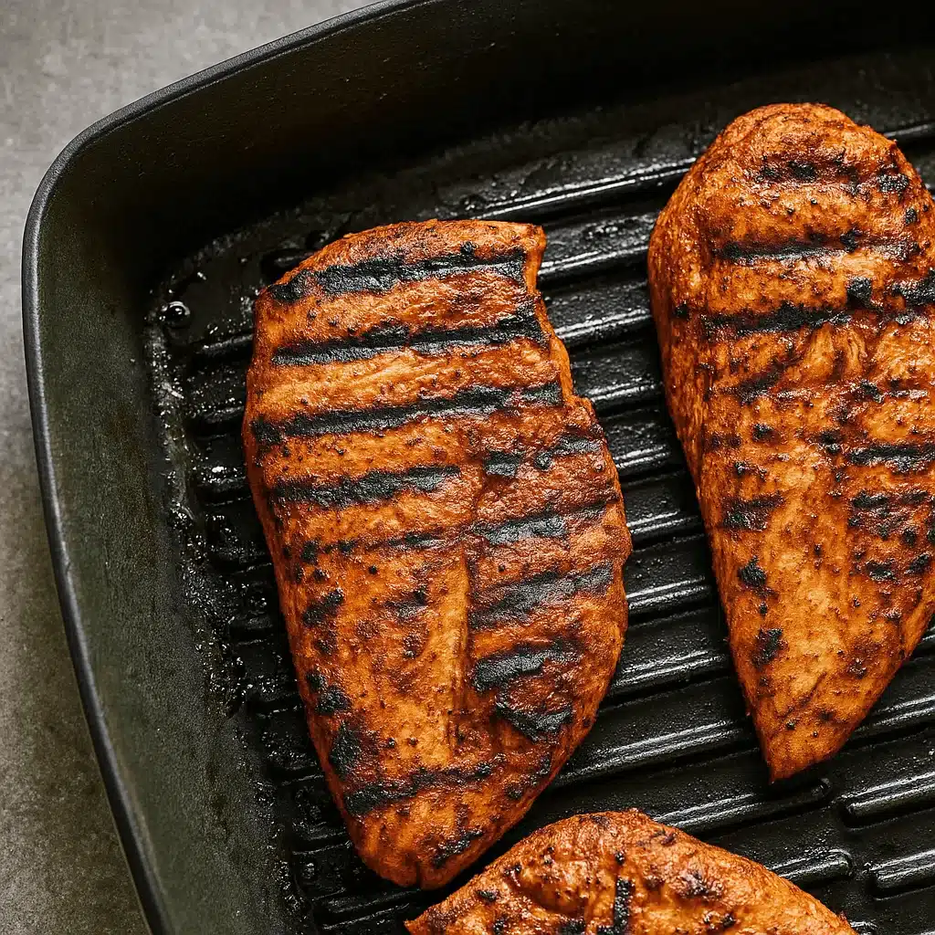 Grilled to perfection—this Sweetgreen Hot Honey Chicken is packed with smoky flavor and seared char marks for the ultimate protein boost. Grilled sweetgreen hot honey chicken breast with charred marks on cast iron pan