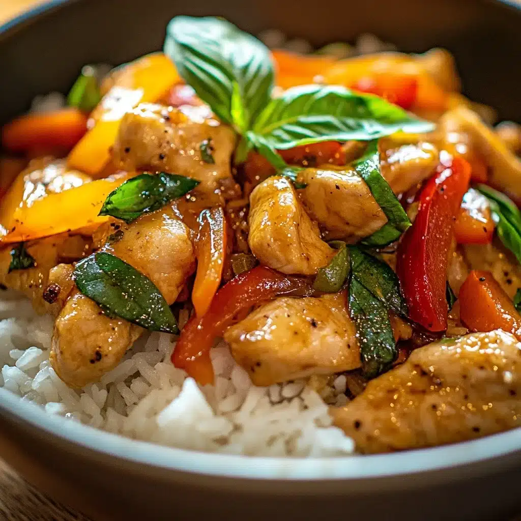 Thai basil chicken stir fry with jasmine rice