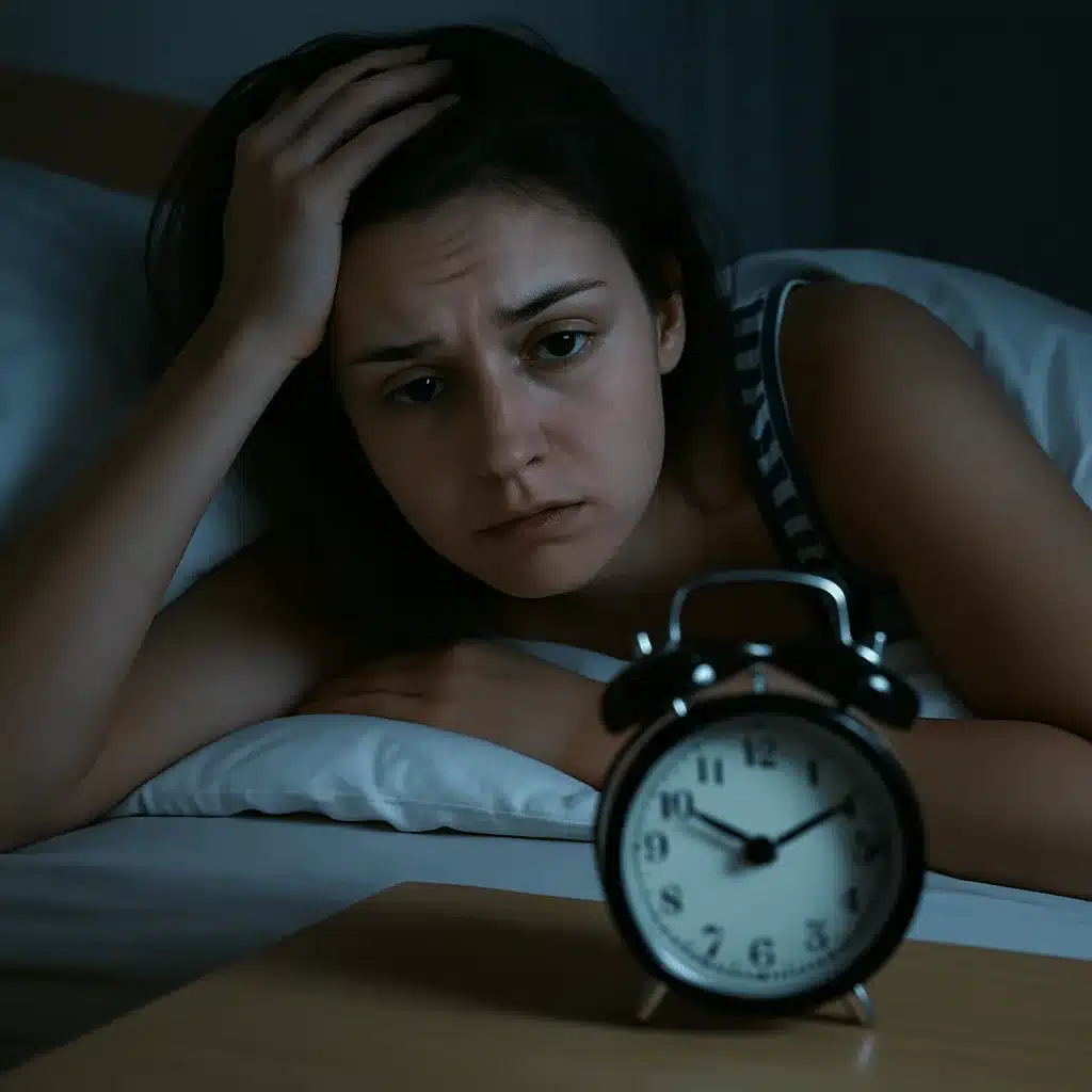 Many Zepbound users report sleepless nights in the first few weeks Woman struggling with Zepbound insomnia at night