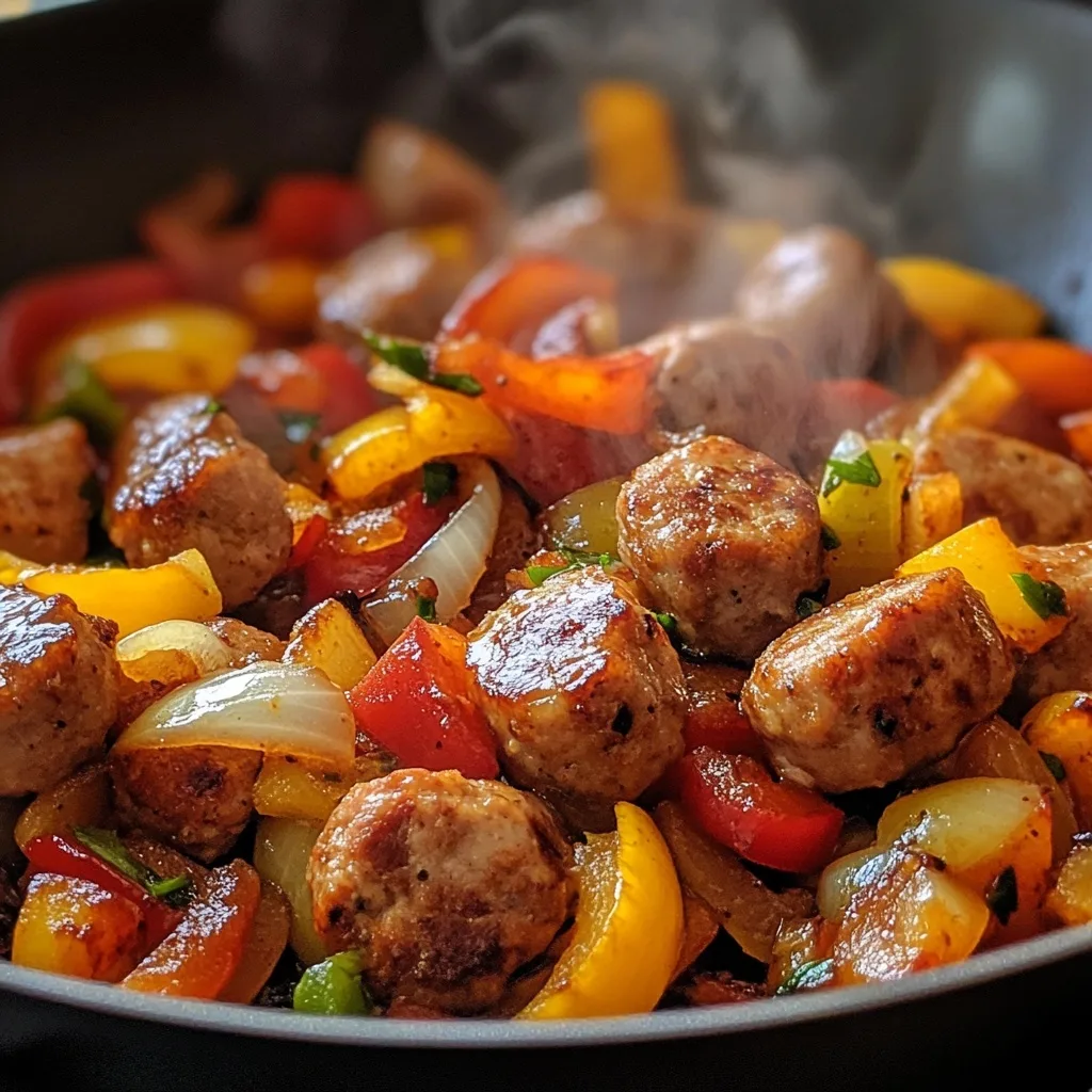aldi chicken sausage cooking in skillet
