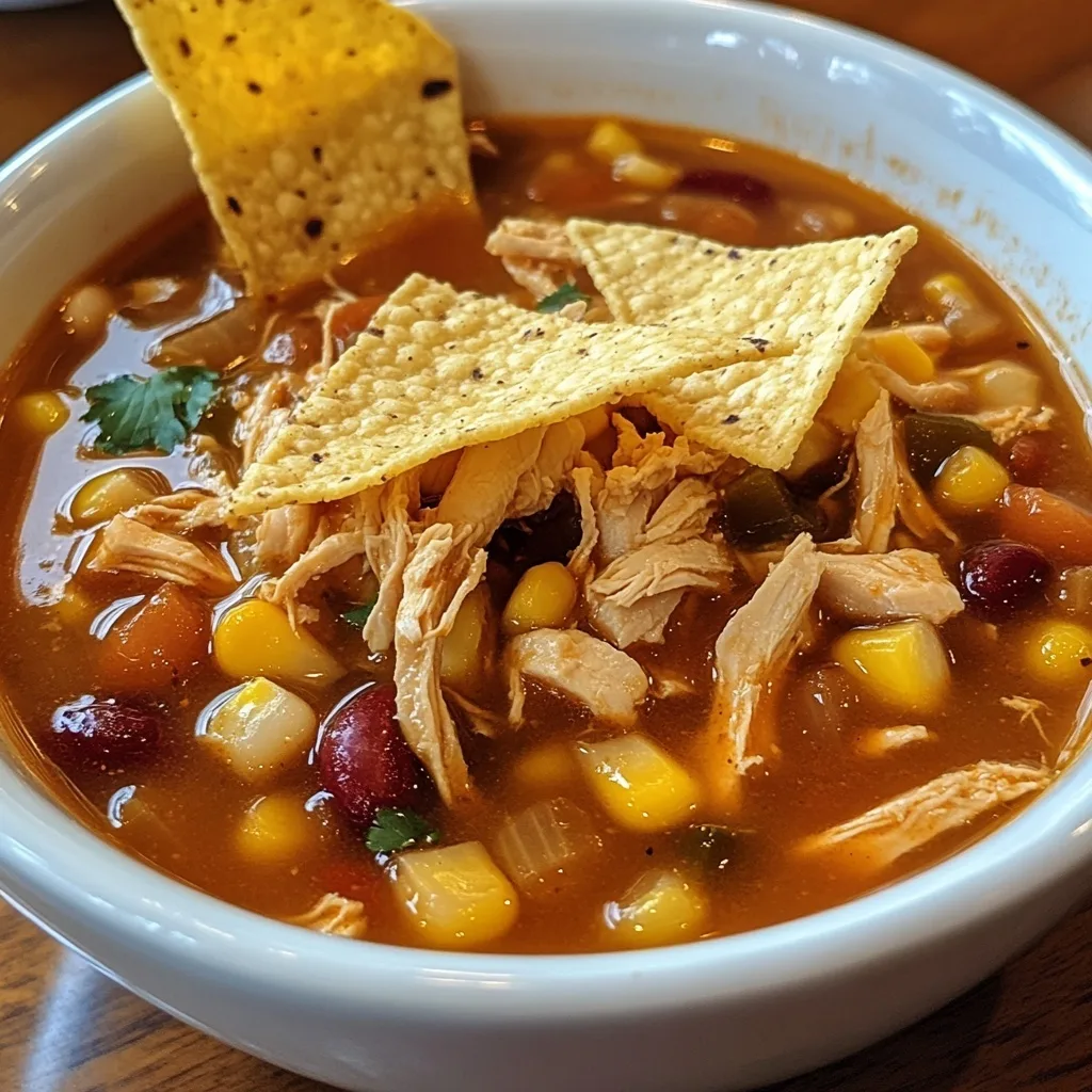 chicken taco soup with toppings in a bowl chicken taco soup with toppings in a bowl