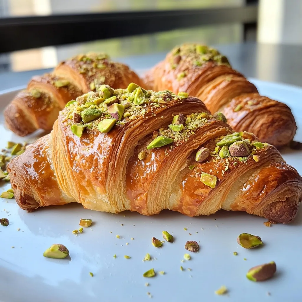 freshly baked pistachio croissant with crushed pistachios