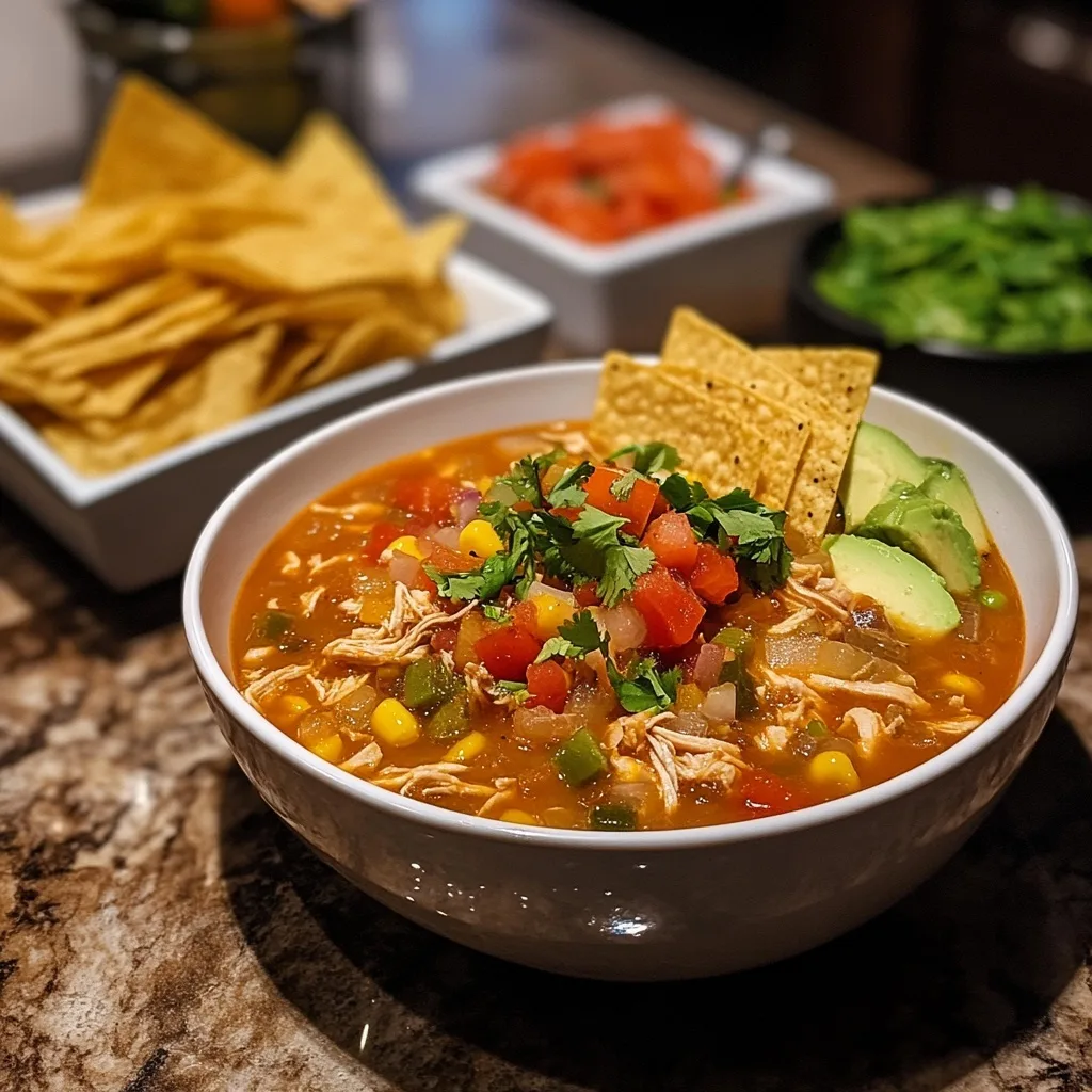 serving chicken taco soup with toppings serving chicken taco soup with toppings